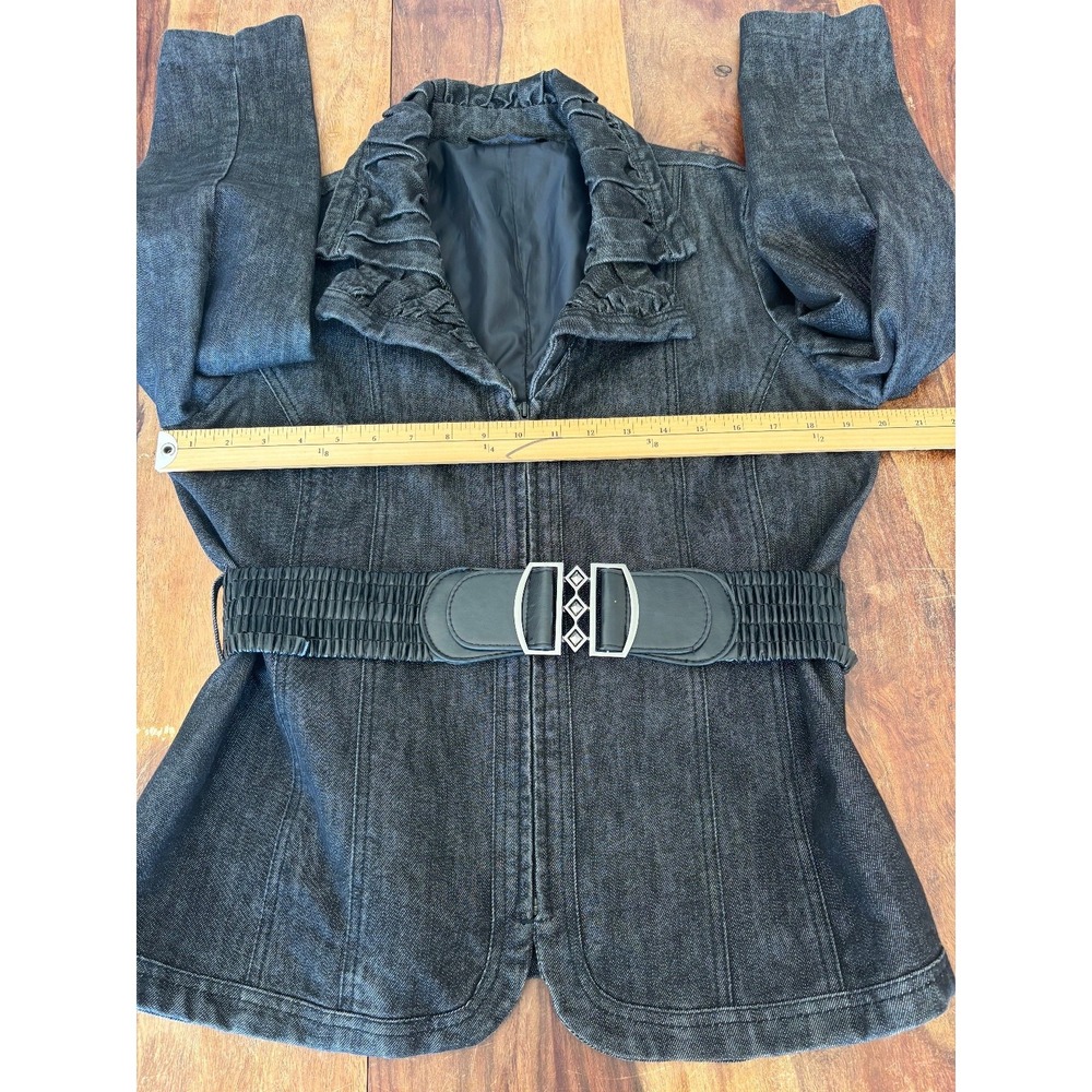 Y2K retro Simon Change Denim dark wash blazer belted womens' size 12 streetstyle - Picture 3 of 9
